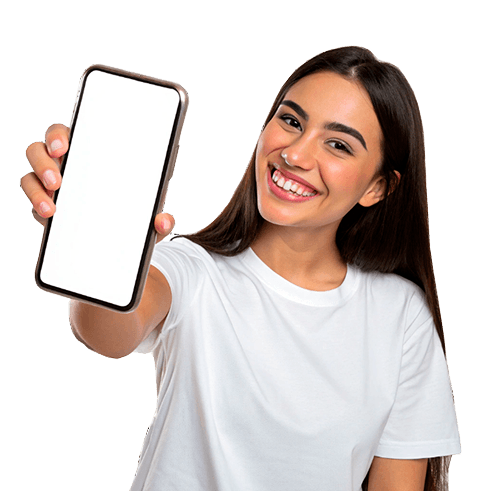 Happy woman using her mobile after receiving an international top-up